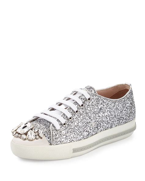 miu miu shoes with crystals|Women's glitter and chunky sneakers .